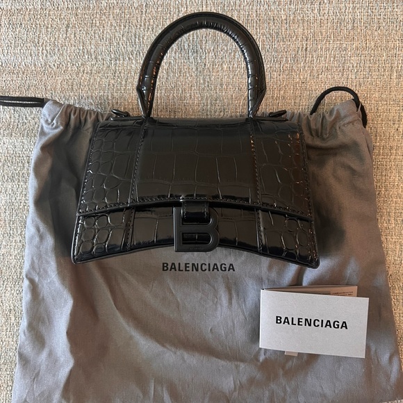 Balenciaga Hourglass Xs Handbag Crocodile Embossed in Black - Picture 2 of 9